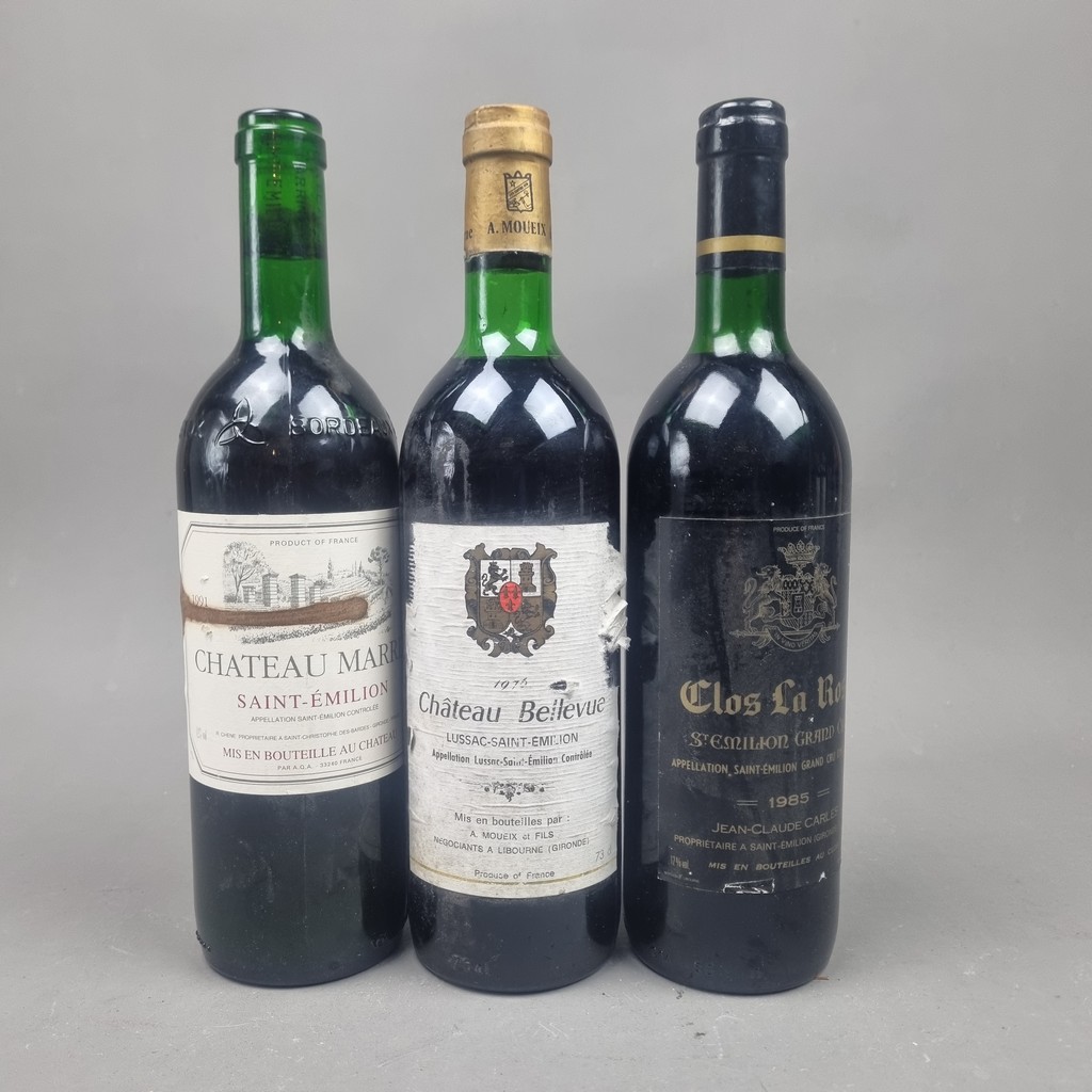 3 Bottles Saint Emilion to include: Chateau Bellevue 1976 Lussac-Saint-Emilion, Chateau Marrin