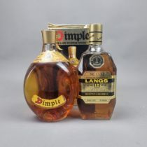 2 Bottles 1970's Blended Whisky to include: Lang's 12 Year Old De Luxe 1970's - 26 2/3 Fl Oz - 75