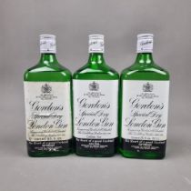 3 Bottles Gordon's Special Dry London Gin 2 x 1970's 26 2/3 FL Oz/70 Proof and 1 x 1980's 75cl