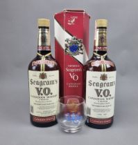 2 Bottles Seagram's VO 6 Year Old Canadian Whisky 1980's - 1 Litre - One Boxed including branded