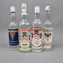 4 Bottles of Vodka from various 1970's, 80's and 90's to include: Smirnoff, Vladivar and Volskoff