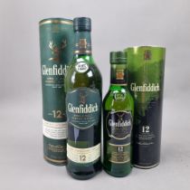 2 Bottles Glenfiddich 12 Year Old (Please note 1 tube missing lid) Whisky