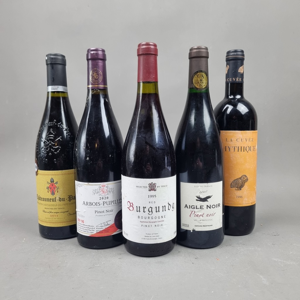 5 Bottles of Premium Supermarket selected Reds to include: Chateauneuf du Pape 2011, Burgundy 1995