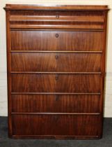 A late 19th century mahogany veneer Biedermier chest of five graduated long drawers, 140 x 105 x