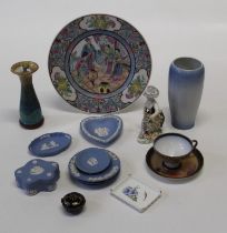 A small group of decorative ceramics, including a 19th century Meissen figure ( at fault), 14cm, a