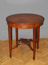 An Edwardian satinwood, box and sycamore veneer fan inlaid occasional table, the circular top raised