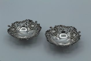 Ibray, Hall and Co, a pair of late 19th century pierced silver bon bon dishes, of trefoil form, each