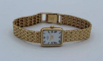A 9ct gold quartz movement Rotary ladies wristwatch on 9ct gold bracelet. Gross weight approximately