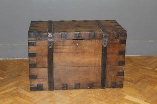 A 19th century oak, iron bound silver chest of large size, with twin side handles and vacant