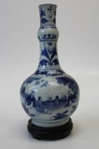 A Chinese blue and white bottle vase, Transitional Period, probably 1640. Painted with scholars in a