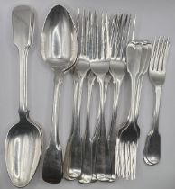 A collection of George III and Victorian sterling silver flatware. Comprising a set of eight