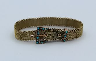 A Gourdel Vales and Co Buckle and mesh bracelet, set with turquoise and pearl. Marked GV and Co,