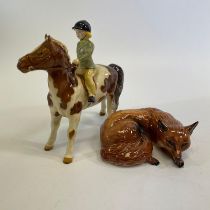 Beswick girl on pony and Beswick Fox - repairs to both feet of girl