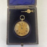 An 18K stamped Grinberg & Reichman - Brighton gold pocket watch. Engraved "M Grinberg, 6 Western