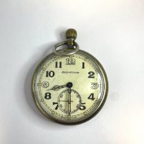 A Jaeger-LeCoultre WWII period steel open face, top wind military pocket watch. Case approximately