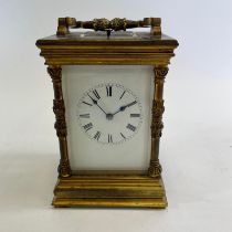 A good quality brass carriage clock. Striking on a gong with repeat. Approximately 10cm by 9cm by