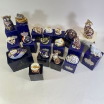 A collection of mostly boxed Royal Crown Derby Animal Paperweights to include a drum, rabbits,