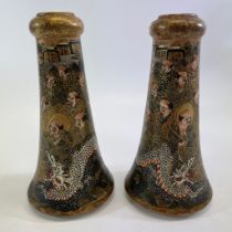 A pair of late 19th Century/early 20th Century Satsuma Meiji period inverted trumpet vases decorated