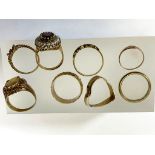 Eight 9ct Yellow Gold rings ranging in size from G to Q. Total weight approximately 23.7 grams.