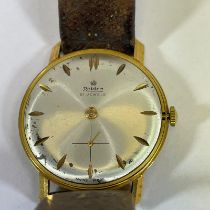 A part Roidor 9ct yellow gold wristwatch, not running. Missing glass and hands. Total weight