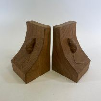 A pair of Robert Thompson "Mouseman" bookends. Approximately 9.5cm by 9.5cm. Slight cracking but