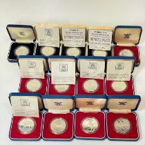 Collection Of 13 Cased Silver Crowns. Including 9 x 1977 examples & 4 x 1981 examples.