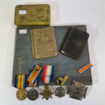 WWI medal trio awarded to G H Bush BRCS & Ost JJ / 20837 CPL GH Bush RAF along with a wartime diary,