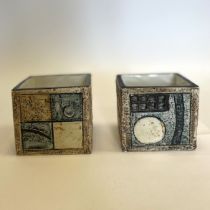 Two Troika Newlyn Cornwall pottery, square form vases. One Jane Fitzgerald (1976-1983).