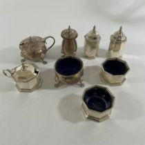 Eight silver cruet items. Weighable silver approximately 380 grams.