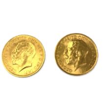 Two gold half sovereigns. Great Britain George V 1912 & 1914 Gold Half Sovereign.