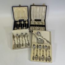 A collection of silver spoons, to include two boxed sets of sterling silver teaspoons, plus two