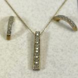 A 9ct gold necklace, pendant and earring set. Pendant approximately 2cm long. Total weight