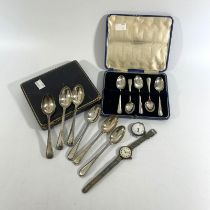 A collection of silver including a set of 6 spoons by Robert Stebbings(London, 1899), along with 5