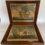 Pair early 19th Century ship engravings in oak frames. "The Little Belt" and another. After