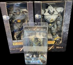 Collection of 3 Pacific Rim figures including:- - Jaegar Gipsy Danger 18" (box damaged) - Striker