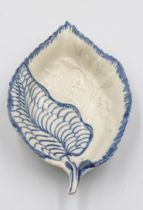 A Liverpool blue and white leaf shaped dish