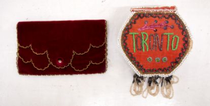 A velvet envelope purse with gold scrolled edging with a matching miniature purse (1930s) inside