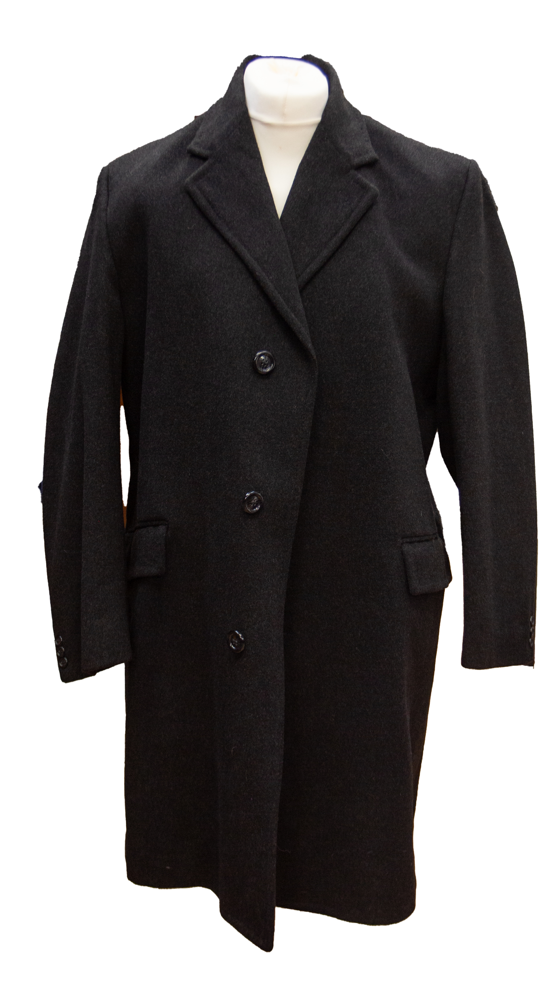 Dark grey Crombie overcoat in wool, made by Crombie in Aberdeen, late 1960s/early 1970s, fully