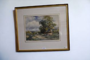 David Bates (1840-1921) watercolour, "A lane near Defford, Pershore" signed, inscribed verso, framed