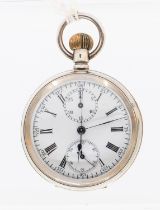 A Swiss 935 silver cased open faced Chronometer pocket watch, white enamel dial with numeral