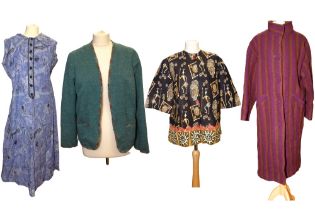 A collection of clothes and knitwear to include a size 16 tartan (plaid) 1970s mid skirt, the plaid