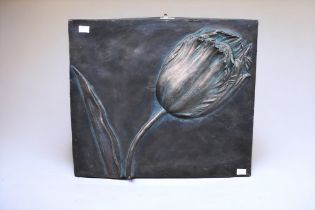 A large bronzed wall plaque of a flower, chip to edge of petal, 45 x 51cm