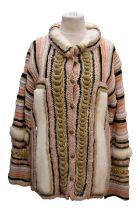 Cardigan by Creation Aguska Paris, in pink/mauve/lilac and white with white gold bands, edges are