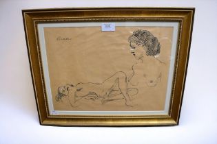 Bruno Beran (1888-1979) Nude studies ink sketch, 28 x 38cm signed upper right, framed and glazed