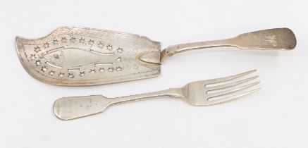 A William IV Scottish silver fish server, Glasgow 1834, & William IV silver table fork, London 1837