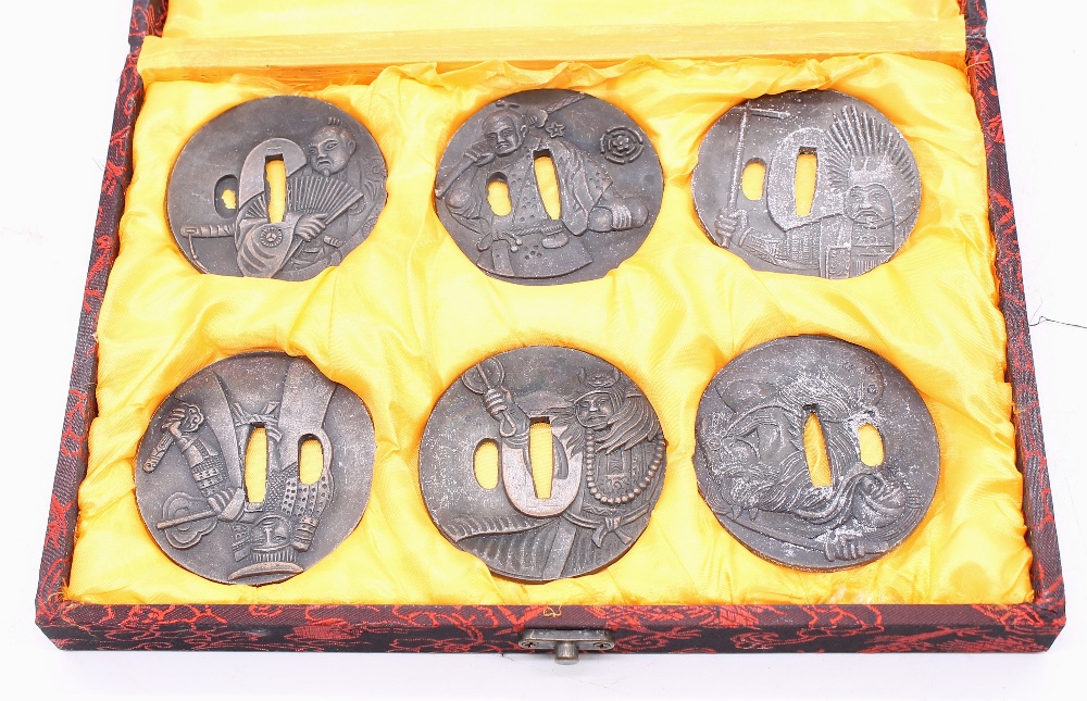 Box containing 6 Japanese katana tsuba sword hand guards. - Image 2 of 4