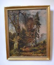 W Matthison (British, fl. early 20th Century) Woodland walk oil on canvas, 52.5 x 42cm signed and