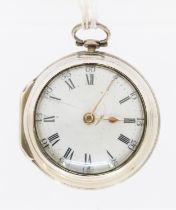 A George III silver pair cased J Moore London pocket watch, comprising a white enamel dial with