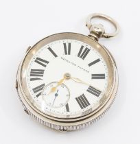 A late Victorian Improved Patent silver cased pocket watch, white enamel dial with numeral