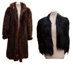 A mountain goat black fur coat, 1920s/30s, the astrakan collar is worn but not noticeable under